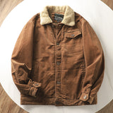 Herren gefütterte Cordjacke mit Teddykragen und Knopfleiste