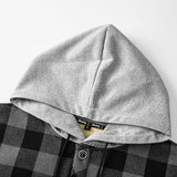 Herren kariertes Overshirt mit Kapuze, Brusttasche und Druckknopfverschluss
