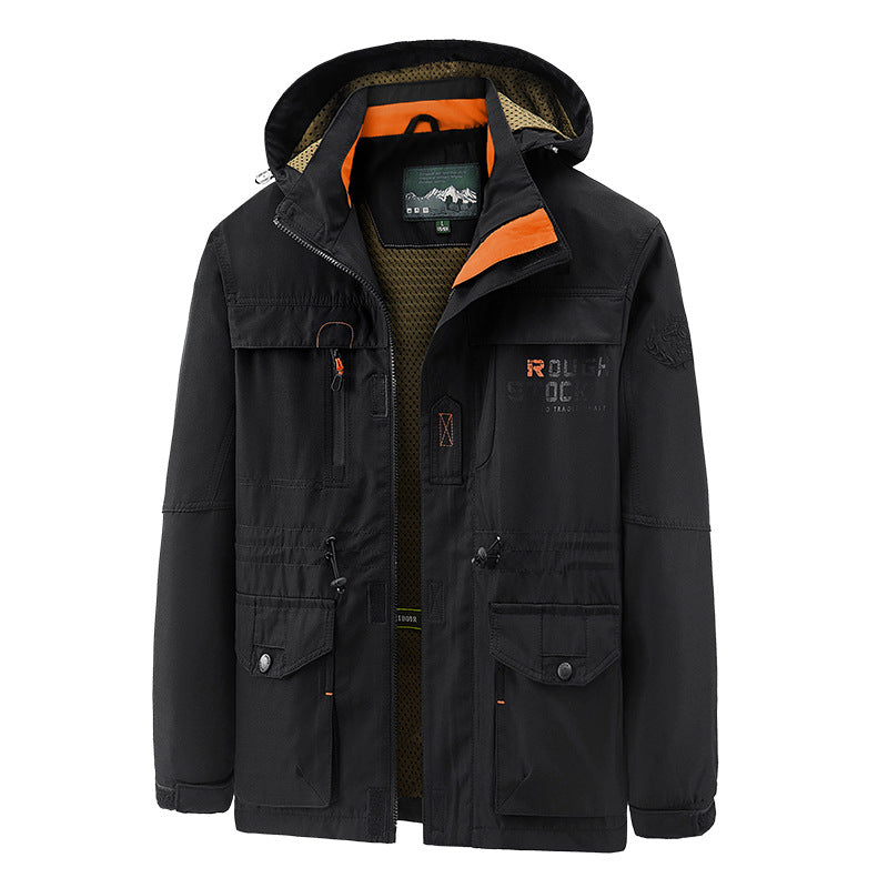 Herren wasserdichter und winddichter Outdoorparka mit abnehmbarer Kapuze