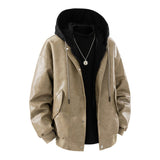Herren Oversize-Bomberjacke mit Kapuze, Druckknopfblende und Taschen