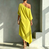 Camila | Damen-Ein-Schulter-Maxikleid mit Seitenschlitz