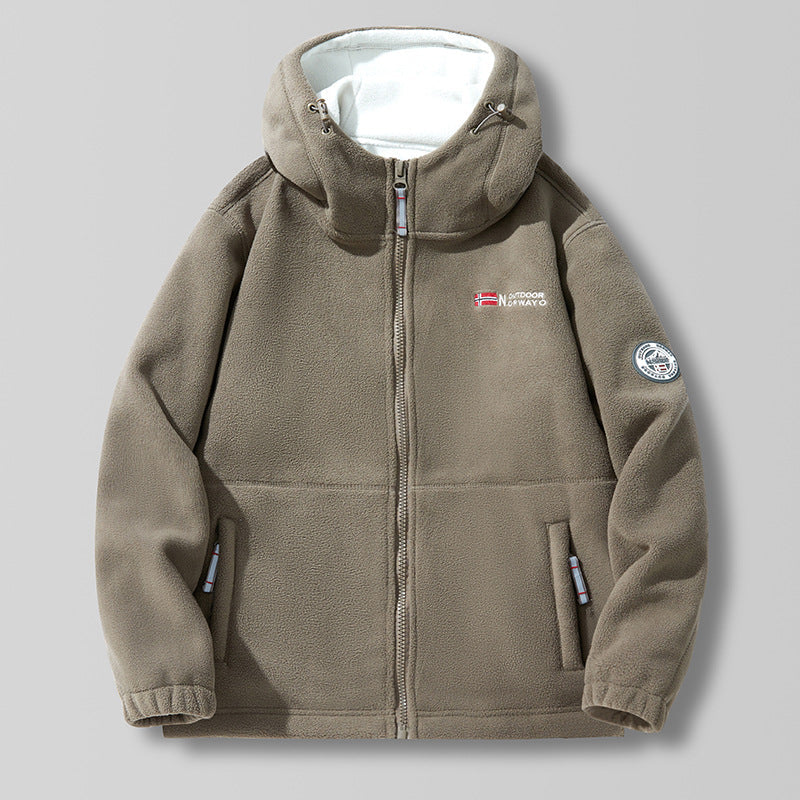 Herren Kapuzen-Fleecejacke mit hohem Haubenkragen und Reißverschluss