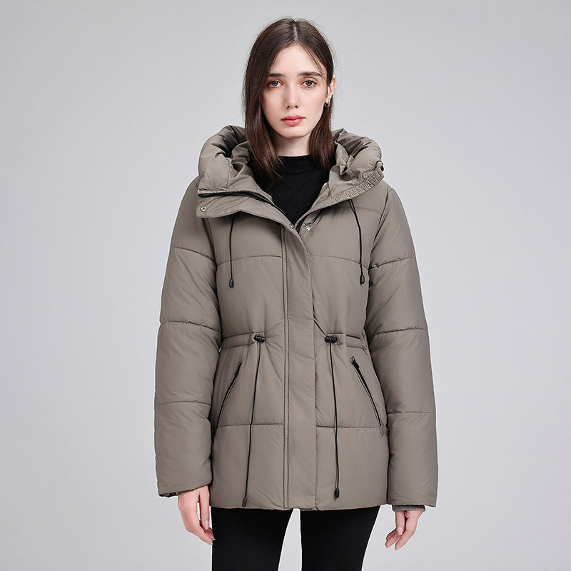 Damen wattierter Kapuzenparka mit taillierbarem Kordelzug und Rippbündchen