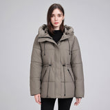 Damen wattierter Kapuzenparka mit taillierbarem Kordelzug und Rippbündchen