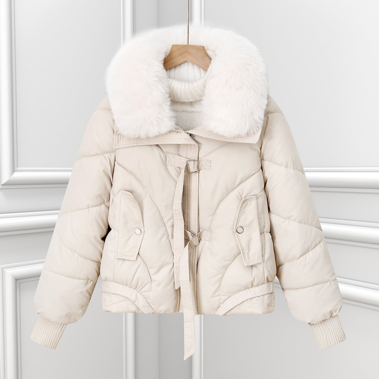 Damen kurzes Pilotblouson mit voluminösem Schalkragen und Kordelzugsaum