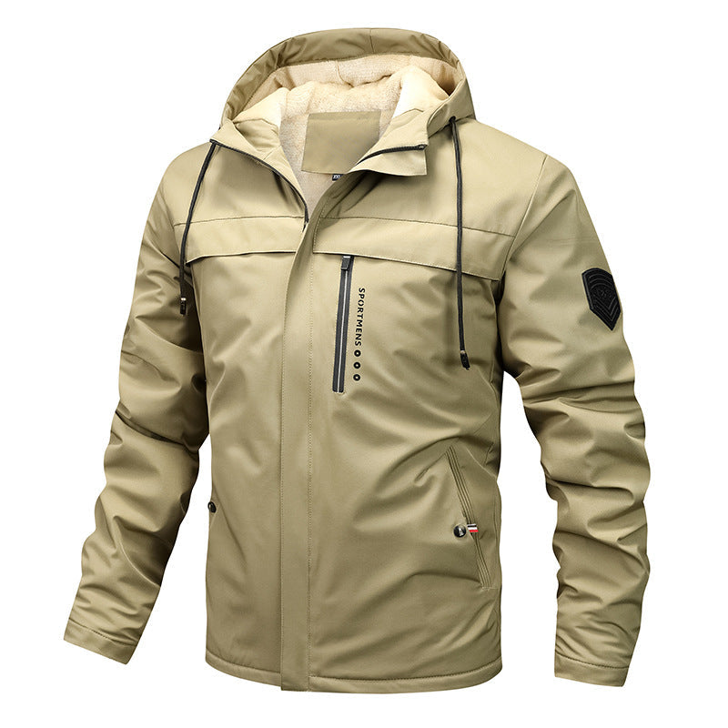 Herren winddichte Softshelljacke mit verstellbarer Kapuze und Innenfutter