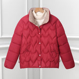 Damen kurze gesteppte Pufferjacke mit Bogensteppung und Druckknopfblende