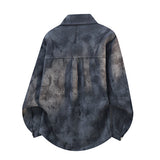 Herren Oversize-Cord-Workshirt im Batik-Look mit Druckknopfleiste