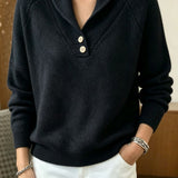 Martha | Damen Langarmpullover mit Knöpfen