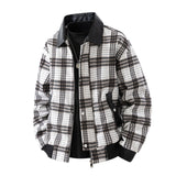 Herren karierte Overshirt-Jacke mit Kunstlederkragen und warmem Innenfutter