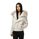 Damen kurze Bomberjacke mit voluminöser Kapuze und Daumenlochbündchen