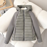 Damen leichte Hybrid-Steppjacke mit Kapuze und elastischen Ärmelpaneelen