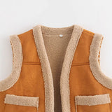 Damen Teddy-Weste mit Taschen und hohem Kragen