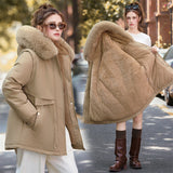Damen kurzer Thermoparka mit abnehmbarem Kunstfellkragen und Taschen