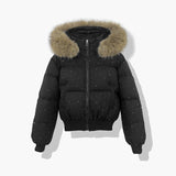 Damen kurzer gesteppter Pufferblouson mit abnehmbarer Kapuze