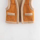 Damen Teddy-Weste mit Taschen und hohem Kragen