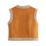 Damen Teddy-Weste mit Taschen und hohem Kragen