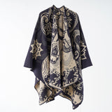 Damen Poncho mit Blumenmuster und Fransen