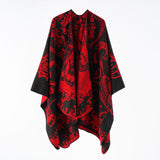 Damen Poncho mit Blumenmuster und Fransen