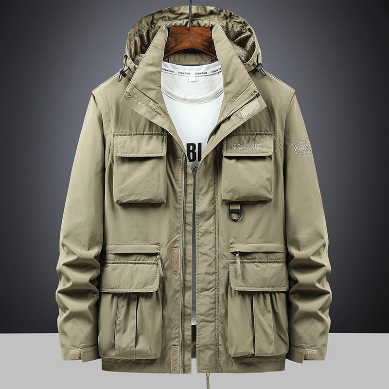 Herren Fieldjacke mit Kapuze und Multifunktionstaschen