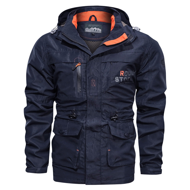 Herren wasserdichter und winddichter Outdoorparka mit abnehmbarer Kapuze