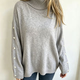 Mara | Damen Oversized Langarm-Turtleneck-Pullover mit Knöpfen