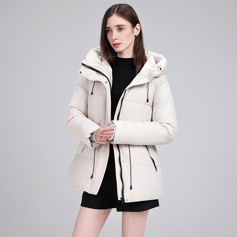 Damen wattierter Kapuzenparka mit taillierbarem Kordelzug und Rippbündchen
