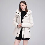 Damen wattierter Kapuzenparka mit taillierbarem Kordelzug und Rippbündchen