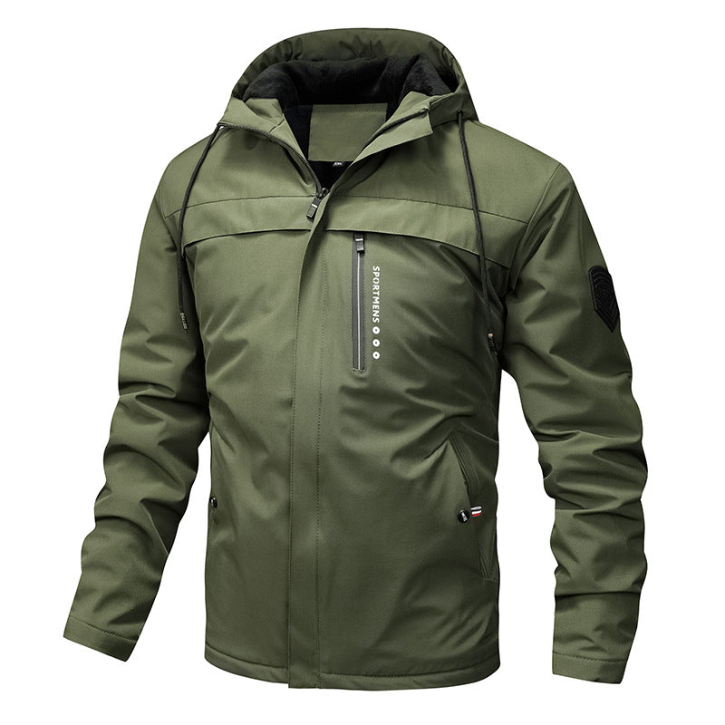 Herren winddichte Softshelljacke mit verstellbarer Kapuze und Innenfutter