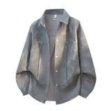Herren Oversize-Hemdjacke in Acid-Wash-Optik mit Druckknopfverschluss