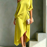 Camila | Damen-Ein-Schulter-Maxikleid mit Seitenschlitz