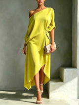Camila | Damen-Ein-Schulter-Maxikleid mit Seitenschlitz