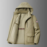 Herren gefütterte Softshell-Winterjacke mit Kapuze und Multifunktionstaschen