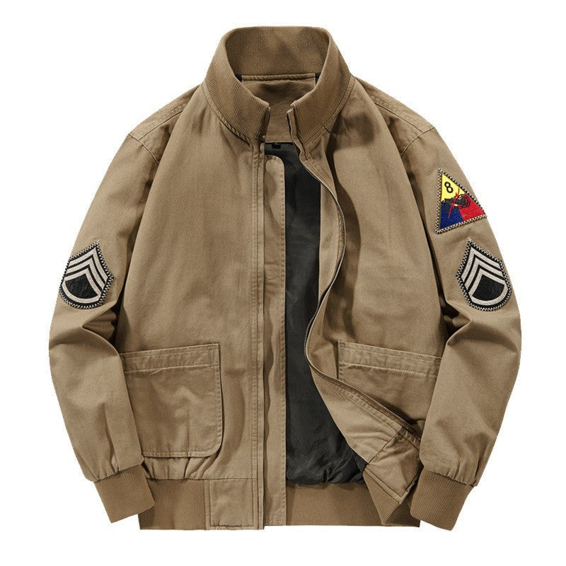 Herren Bomberjacke im Militärstil mit Patches und verdecktem Reißverschluss