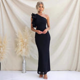 Damen Maxikleid mit einem Schulterträger und Rüsche