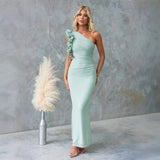 Damen Maxikleid mit einem Schulterträger und Rüsche