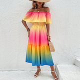 Damen Off-Shoulder Midi Kleid mit Rüsche