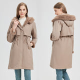 Damen langer Parka mit abnehmbarer Kapuze und taillenverstellbarem Kordelzug