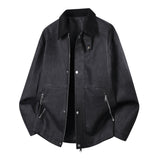 Herren Oversize-Harringtonjacke mit Cordkragen und Zwei-Wege-Reißverschluss