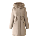 Damen langer Parka mit abnehmbarer Kapuze und taillenverstellbarem Kordelzug