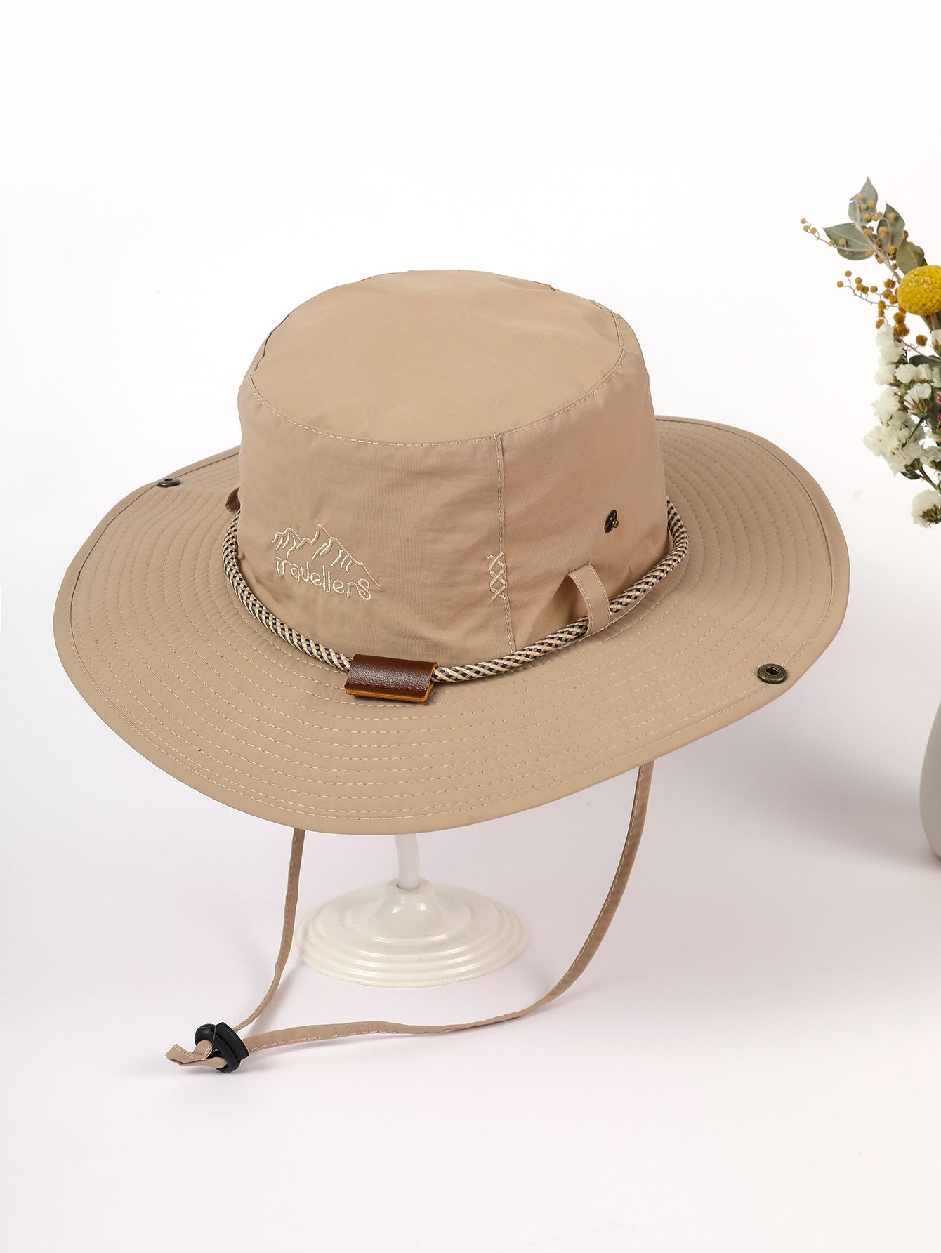 Damen Sonnenhut mit breiter Krempe und Nackenband