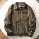 Herren gefütterte Cordjacke mit Teddykragen und Knopfleiste
