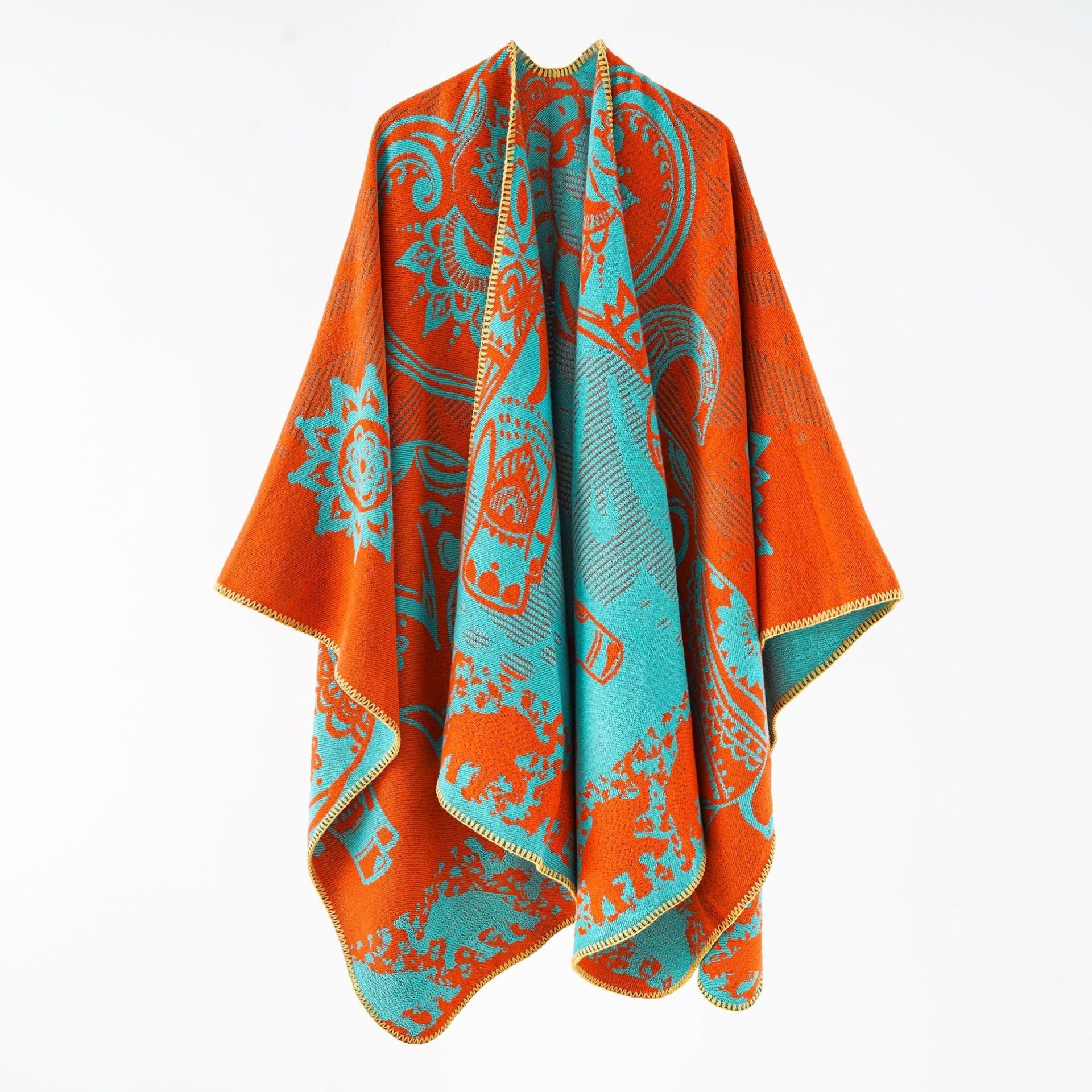 Damen Poncho mit Blumenmuster und Fransen