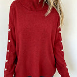 Mara | Damen Oversized Langarm-Turtleneck-Pullover mit Knöpfen