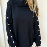 Mara | Damen Oversized Langarm-Turtleneck-Pullover mit Knöpfen