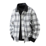 Herren karierte Overshirt-Jacke mit Kunstlederkragen und warmem Innenfutter