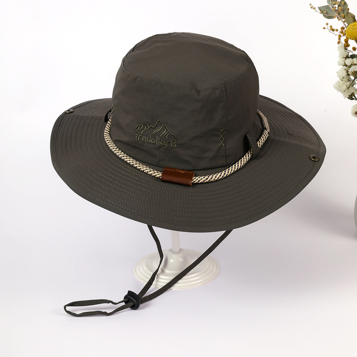 Damen Sonnenhut mit breiter Krempe und Nackenband