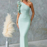 Damen Maxikleid mit einem Schulterträger und Rüsche