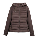 Damen leichte Hybrid-Steppjacke mit Kapuze und elastischen Ärmelpaneelen