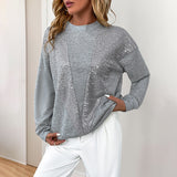 Damen Rundhals Langarm-Sweatshirt mit Pailletten